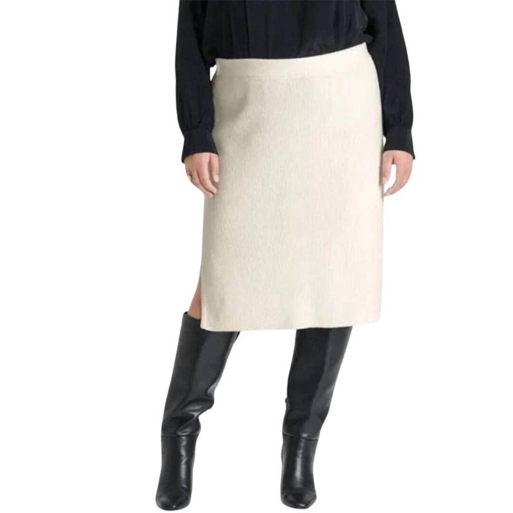 Ava & Viv Women's White Ribbed Knit Midi Sweater Pencil Skirt Size 2X